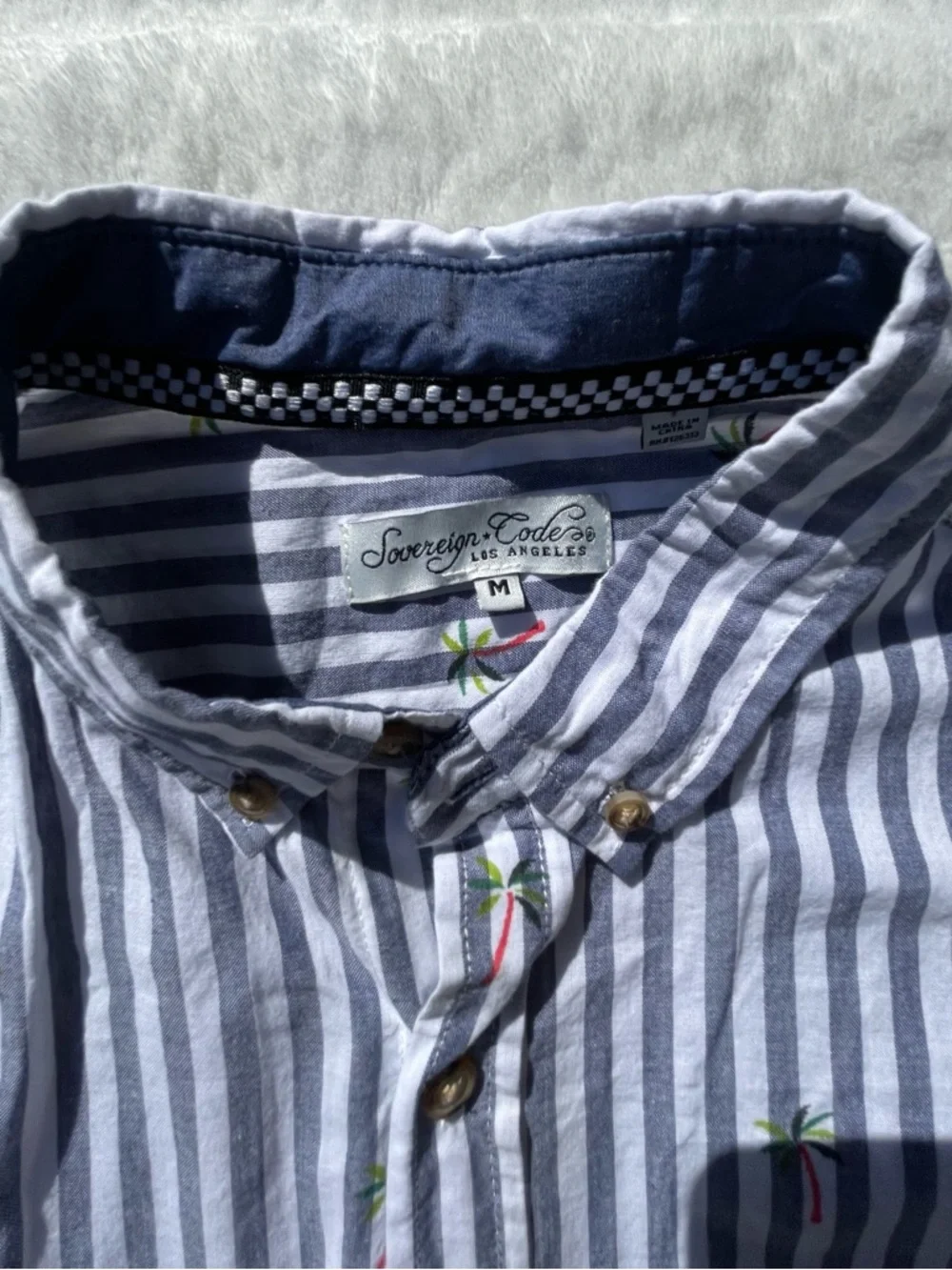 Sovereign Code Blue‎ and White Striped Short Sleeve Button-Down Shirt